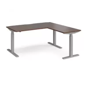 image of Height Adjustable Desk Rectangular Desk With Return 1600mm Walnut Tops With Silver Frames Elev8 Touch