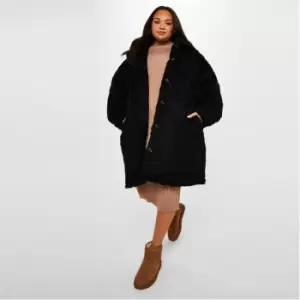 image of Missguided Plus Size Borg Teddy Mid Length Coat - Black