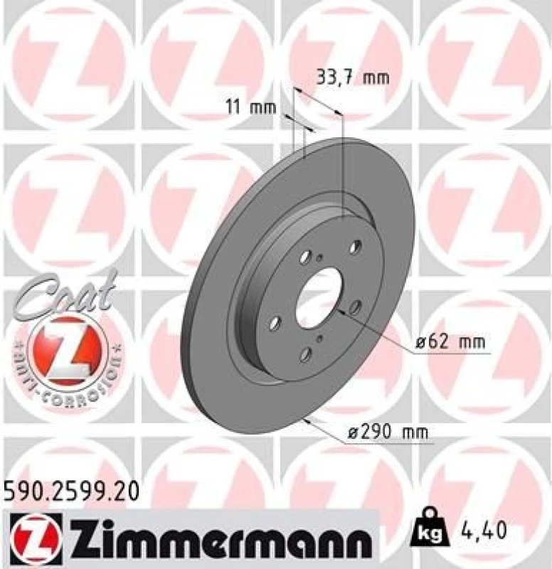 Image of ZIMMERMANN Brake disc ZIMMERMANN 590.2599.20