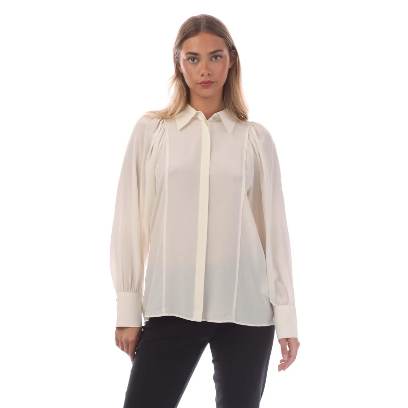 Image of Boss Womens Blizzie Long Sleeve Tailored Fit Blouse Open White female 8 (S)