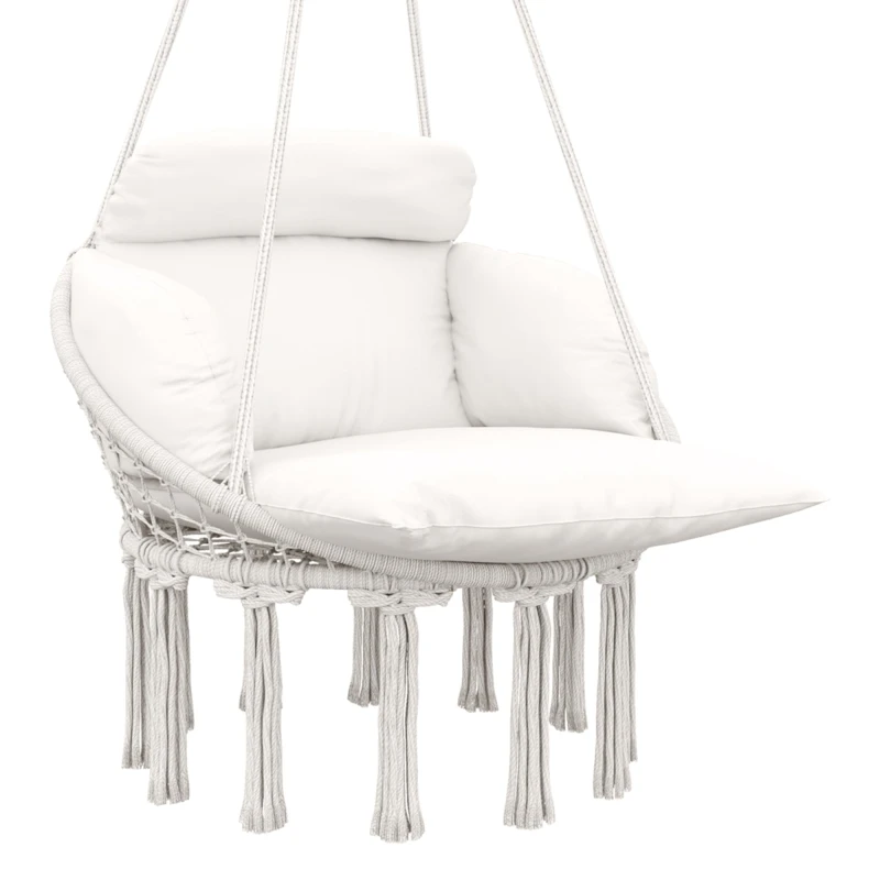 Image of Outsunny Hammock Chair - Boho Hanging Swing Chair with Cushion - Cream TJ Hughes 5063603833050
