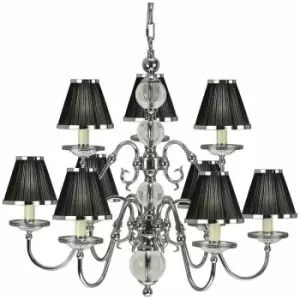 Image of Loops - Flemish Ceiling Pendant Chandelier Polished Nickel & Black Shades 9 Lamp Light