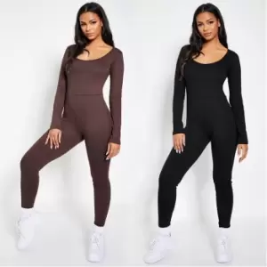 image of I Saw It First 2 Pack Cotton Rib Long Sleeve Skinny Leg Jumpsuit - Black