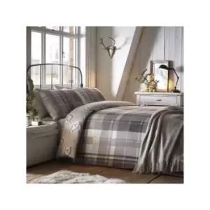 image of Dreams & Drapes Colville Check Printed Reversible Duvet Cover Set, Grey, Double