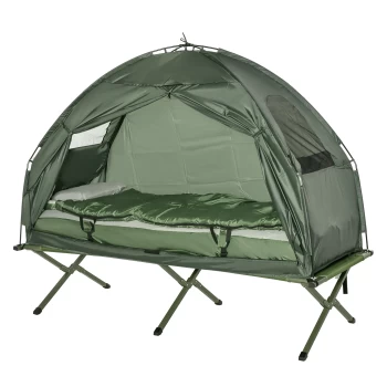 image of Outsunny 1-person Foldable Bag Tent W/ Sleeping Bag-Army Green