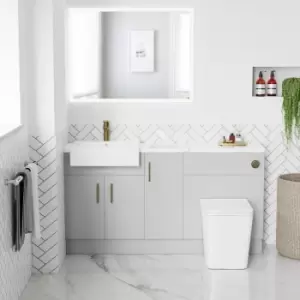 Image of 1500mm - 1800mm Grey Toilet and Sink Unit with Marble Effect Worktop and Brushed Brass Fittings - Coniston