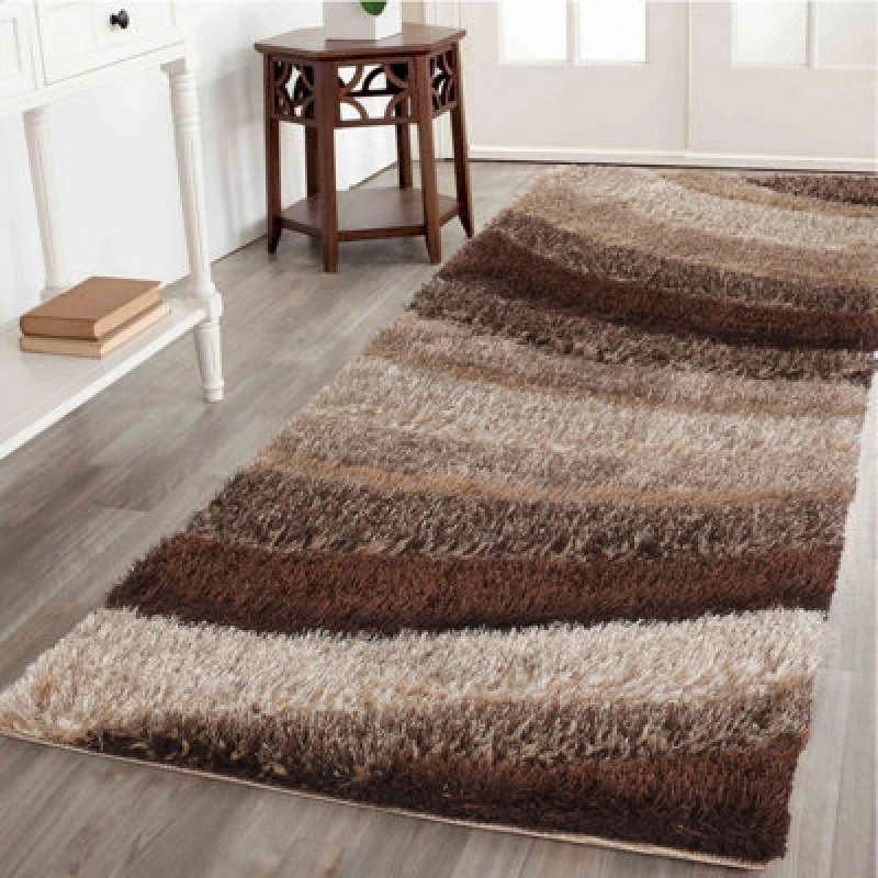 Image of Modern Soft Waves Shimmer Shaggy Area Rugs Bronze 60X220 Cm