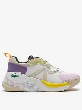 Image of Lacoste Womens LW2 Xtra Leather Colour-Block Trainers Size 3 UK Off White & Purple