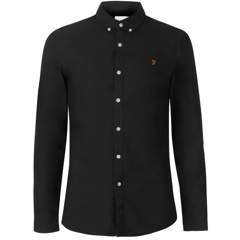 Image of Farah Oxford Long Sleeve Shirt - Black 2XL