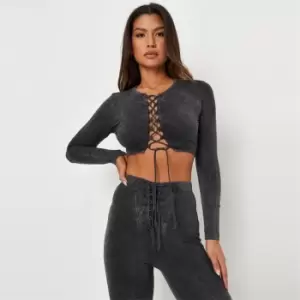 image of Missguided Lace up long sleeve crop - Black