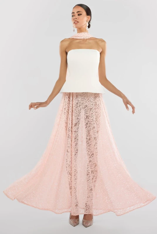 Image of Goddiva Pleated skirt For Her Goddiva Floral Lace A-Line Maxi Rose Female S
