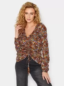 image of Long Tall Sally Ditsy Floral Ruched L/S Top - Black, Size 16, Women