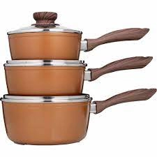 image of JML Copper Stone 3 Piece Saucepans Set