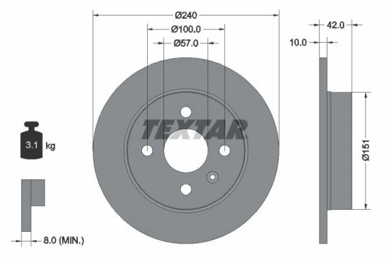 Image of TEXTAR 92092000 Brake disc solid, without wheel studs Brake Disc (82)