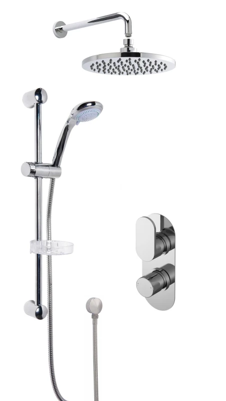 Image of Balterley Concealed Round Twin Valve Multi Function Slide Rail Kit Arm Head in Silver Silver Unisex