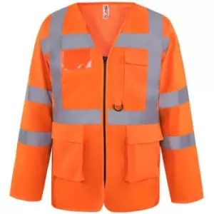 image of Yoko Mens Executive Hi-Vis Long Sleeve Safety Waistcoat (Pack of 2) (S) (Hi Vis Orange) - Hi Vis Orange