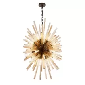 Image of Hornby 32 Light E27, Vertical Oval Ceiling Pendant Brown Oxide, Champagne Glass