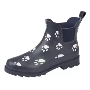 Image of StormWells Womens/Ladies Paw Print Wellington Boots (9 UK) (Navy Blue)
