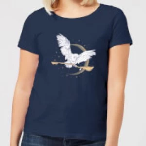 Image of Harry Potter Hedwig Broom Womens T-Shirt - Navy - L