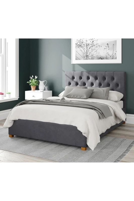 Image of Aspire Aspire Olivier Upholstered Ottoman Storage Bed, Plush Velvet Fabric in Grey Size: Single Grey Single Unisex 5057632167743