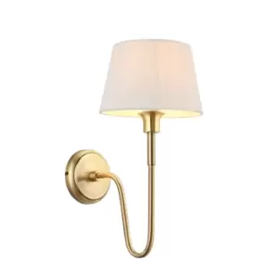 image of Rouen & Cici Wall Lamp with Shade Antique Brass Plate & Ivory Linen Mix Fabric