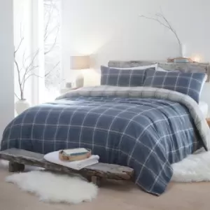 Image of Appletree Hygge Aviemore Check 100% Brushed Cotton Duvet Cover Set, Blue, Double