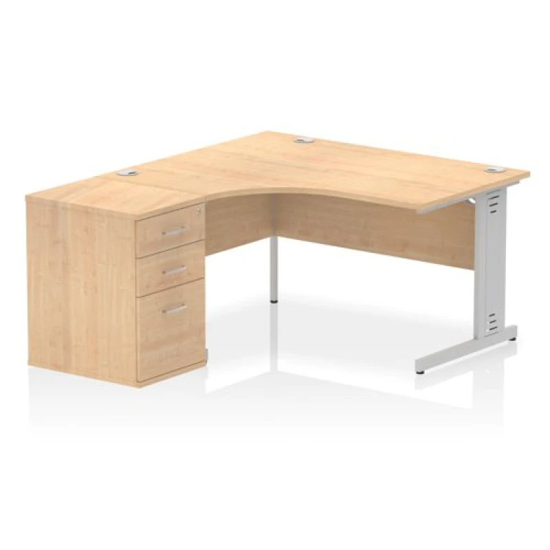 Image of Impulse Impulse 1400mm Left Crescent Office Desk Maple Top Cable Managed Leg Workstation 600 Deep Desk High Pedestal IWSLW146MPE