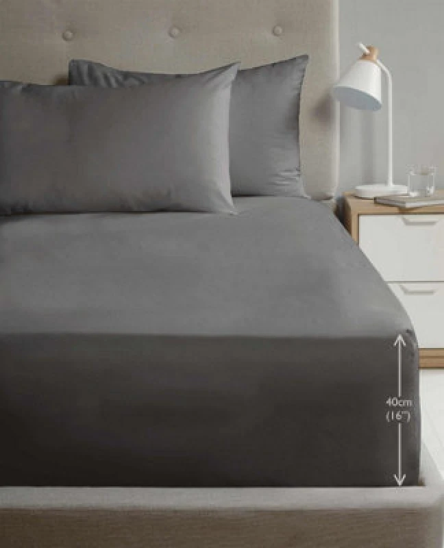 Image of RAPPORT HOME Rapport Home - Rapport Luxury Super Soft Percale Plain 16' Deep Fitted Sheet Single Charcoal Fitted Sheet 5027491235778