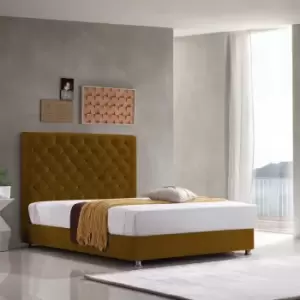 Image of Marina Upholstered Beds - Plush Velvet, Double Size Frame, Mustard - Mustard