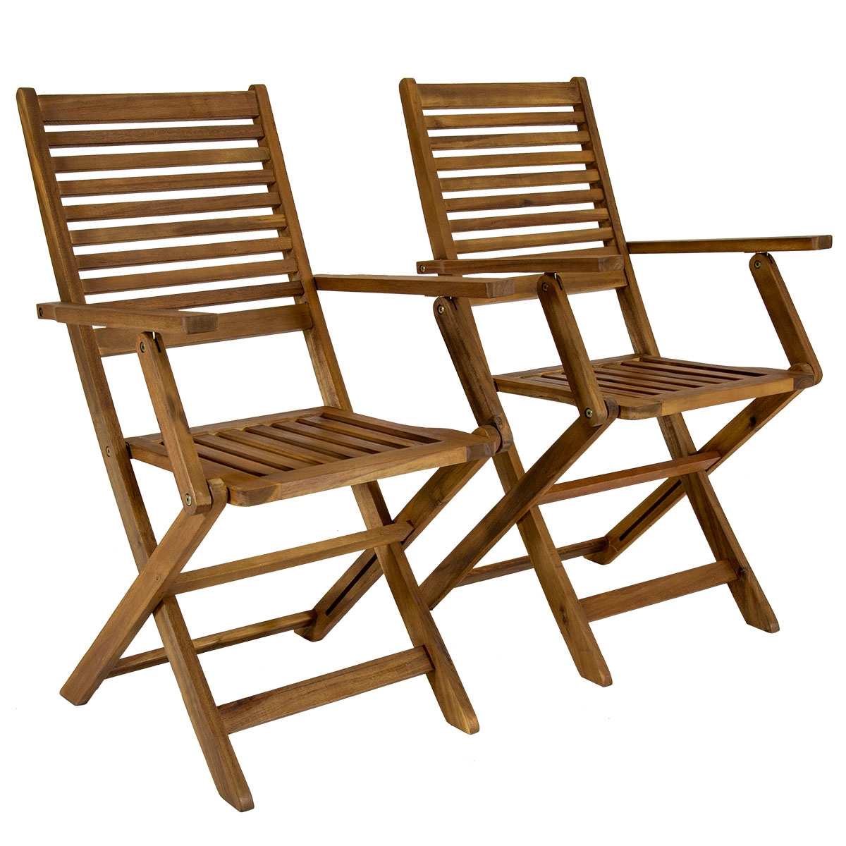 Image of Charles Bentley Wooden Garden Dining Foldable Armchairs Pair - Natural