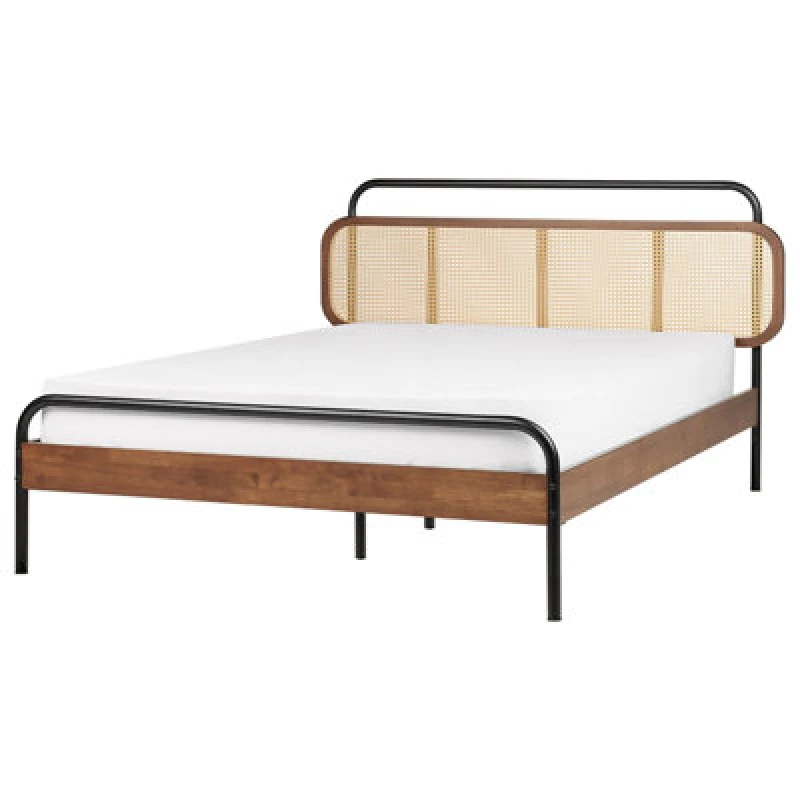 Image of Beliani Bed Rattan Boussicourt 140 X 200 Cm (Eu Double) Dark Brown