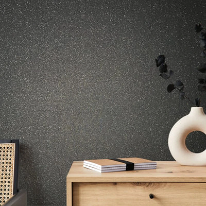 Image of Galerie Industrial Effects Black Glitter Plain Effect Wallpaper Roll