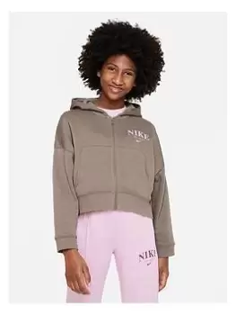 Image of Nike Older Girls Nsw Trend Fleece Full Zip Hoodie, Dark Green, Size S=8-10 Years, Women