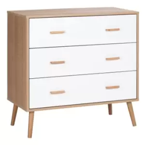 image of Homcom Chest Of 3 Drawers White And Natural Wood Angled Legs