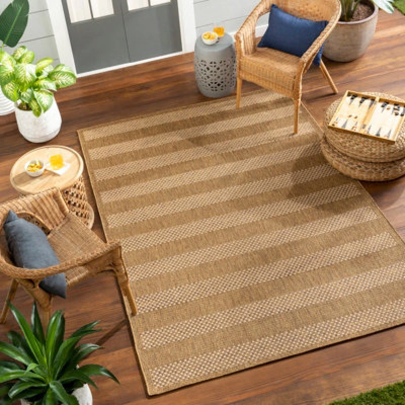 Image of Livabliss In- & Outdoor Jute-Look Brown/white Black Striped Bahati Area Rug 160 X 213cm - Perfect For Balcony Or Dining Room