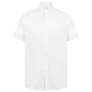 image of Henbury Mens Modern Short Sleeve Slim Fit Oxford Shirt (L) (White)