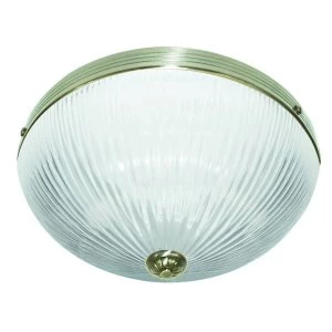 Image of 2 Light Flush Ceiling Light Antique Brass with Ribbed Glass, E27