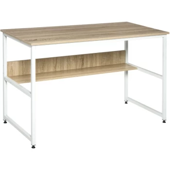 Image of Homcom - Computer Desk w/ Storage Shelf Adjustable Feet Metal Frame Home Office Laptop Study Writing Workstation Table Oak