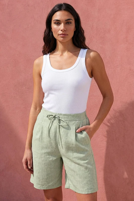 Image of Roman Womens Textured Bermuda Short in Green Size: 12 Green Female 12