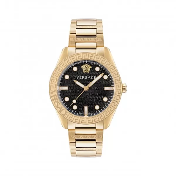 image of Gents Greca Dome Gold-Tone Black Watch VE2T00522