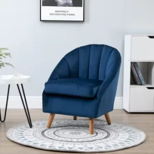 Image of HOMCOM Decadent Single Lounge Chair in Velvet-Look Upholstery w/ Wooden Legs Navy