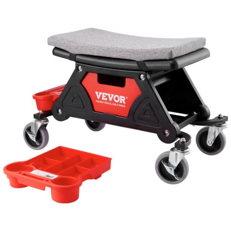 Image of MOPHORN VEVOR Mechanics Stool, 300 LBS Capacity Rolling Mechanic Seat with 4" Wheels, with Three Slide Out Tool Trays and Drawer, Heavy Duty Roller Cr