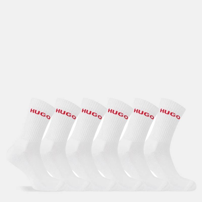 Image of Hugo 6-pack Ribbed Logo Crew Socks - White White 7 - 11