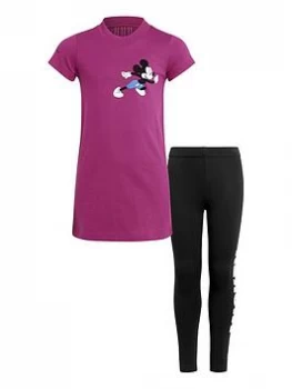 Image of adidas Girls Disney Mickey Mouse T-Shirt and Legging Set - Black Pink, Black/Pink, Size 4-5 Years, Women