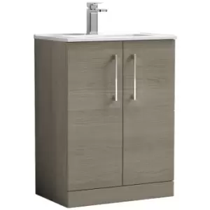 image of Arno Solace Oak 600mm 2 Door Vanity Unit with 18mm Profile Basin - ARN2503B - Solace Oak - Nuie