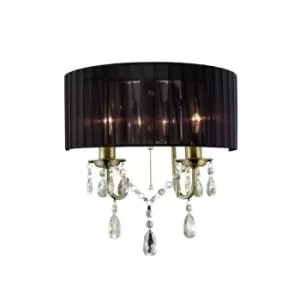 image of Olivia Wall Lamp with Black Shade 2 Light Antique Brass, Crystal