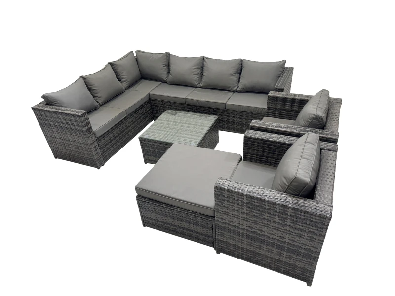 Image of Fimous Patio Furniture Sets with Corner Sofa Square Coffee Table Big Stool in Dark Grey Dark Grey Unisex