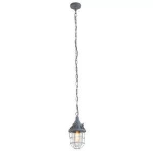 image of Ebbe Wire Frame Pendant Ceiling Light Grey Concrete, Chrome, Glass Transparent