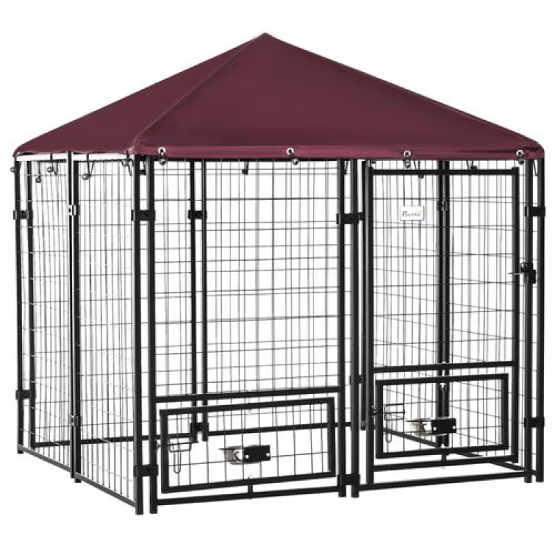 Image of PawHut Dog Kennel with Rotating Bowl Holders - Cover - Outdoor Dog Run TJ Hughes 5061025119646