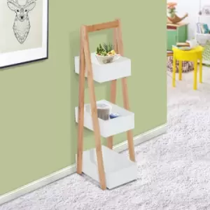 image of HOMCOM Bathroom Rack, A shape Bamboo 3-Tier Storage Unit, Shelving Organizer - White